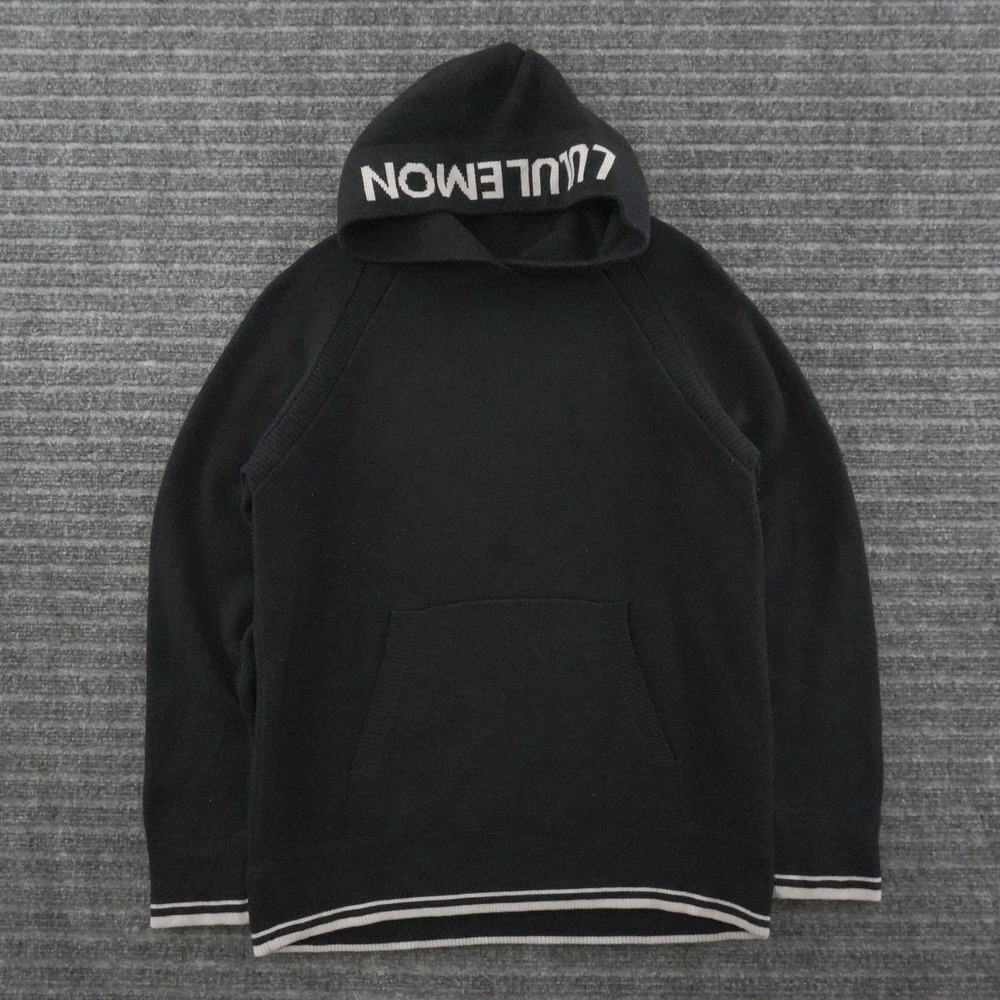 Lululemon Soothe Away Knit Hoodie Mens S Black Logo Hood Pullover Sweater